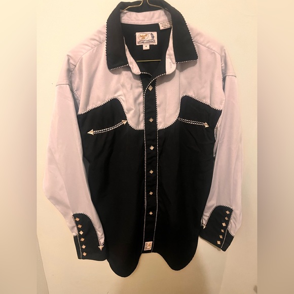 Panhandle Slim - Men’s Medium - Pearl Snap Western Wear Shirt - Black & White - - Picture 10 of 16